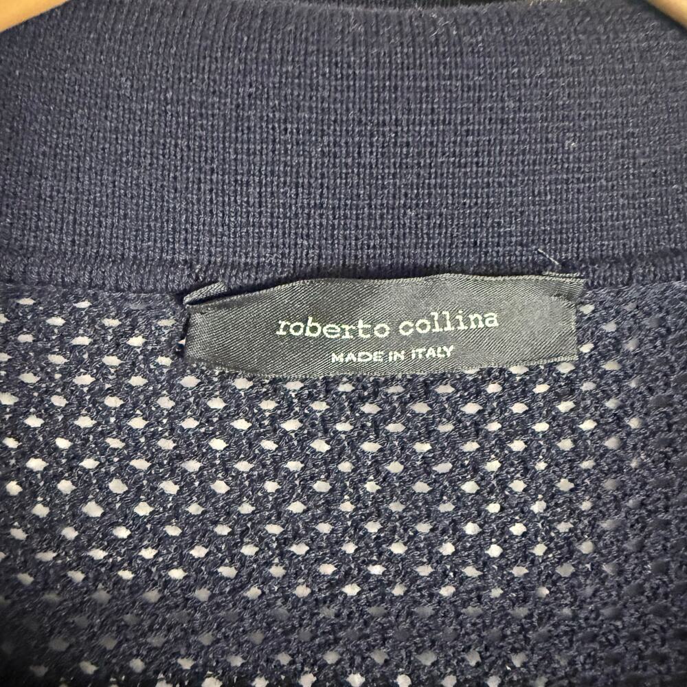 Roberto Collina Italian Navy Blue Perforated Knit Cardigan Sweater Size XL - Picture 9 of 11